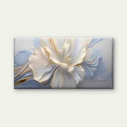 White Flower with Blue Accent Wall Art Canvas Office Home Room Framed 120x60cm - Bella Home Decor