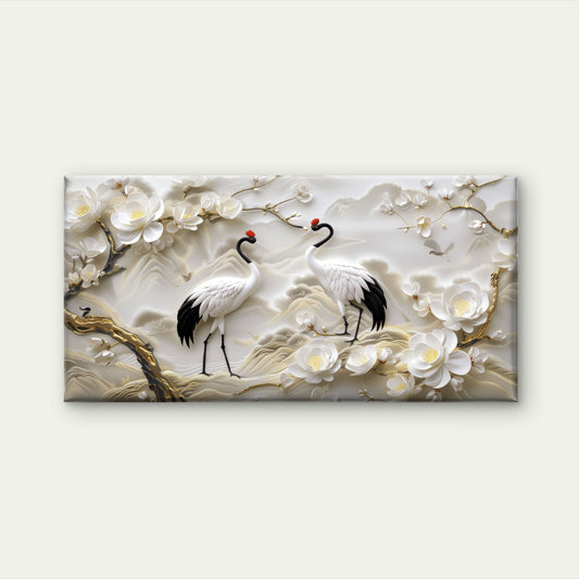 Japanese Crane Blossom Wall Art Canvas Office Home Room Framed 120x60cm