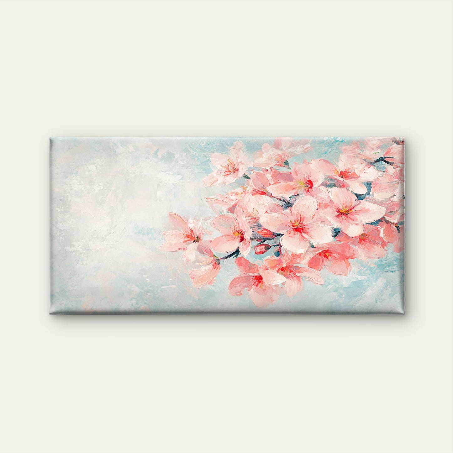 Soft Pink Cherry Blossom Floral Wall Art Canvas Office Home Room Framed 120x60cm - Bella Home Decor