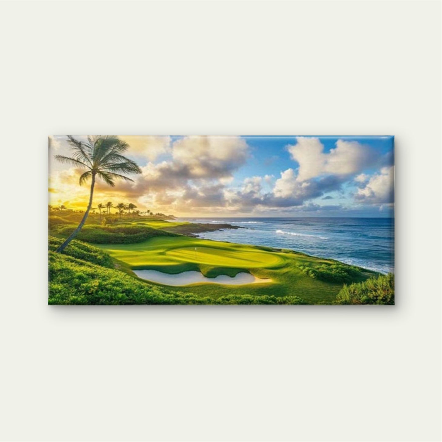 Seascape Golf Course Sunset Wall Art Canvas Office Home Room Framed 120x60cm