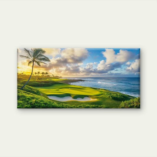 Seascape Golf Course Sunset Wall Art Canvas Office Home Room Framed 120x60cm