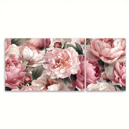 3pcs Seamless Pink Peonies Blush Floral Girly Wall Art Set Canvas Framed 40x60cm - High Quality Print 100% Australian Made Wall Canvas Ready to Hang