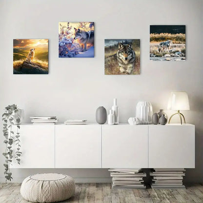 4pcs Wolf In Natur Elegant Wall Art Canvas Framed