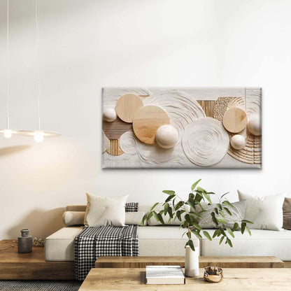 Abstract Wood Circle & Sphere Wall Art Canvas Office Home Room Framed 120x60cm - Bella Home Decor