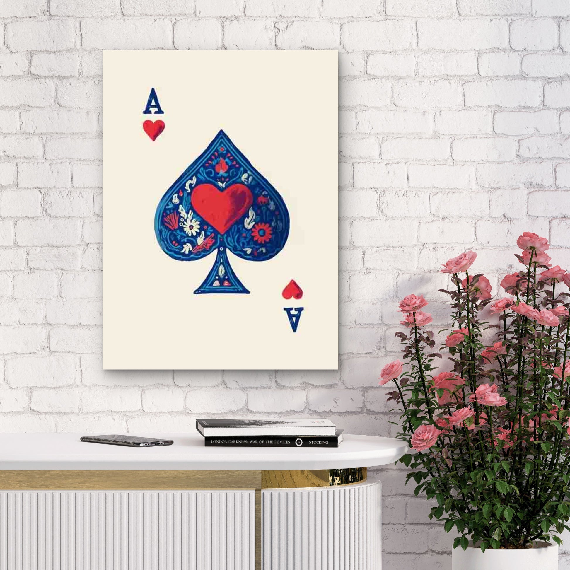 Ace of Hearts Playing Card Metal Print Ready to Hang - Bella Home Decor