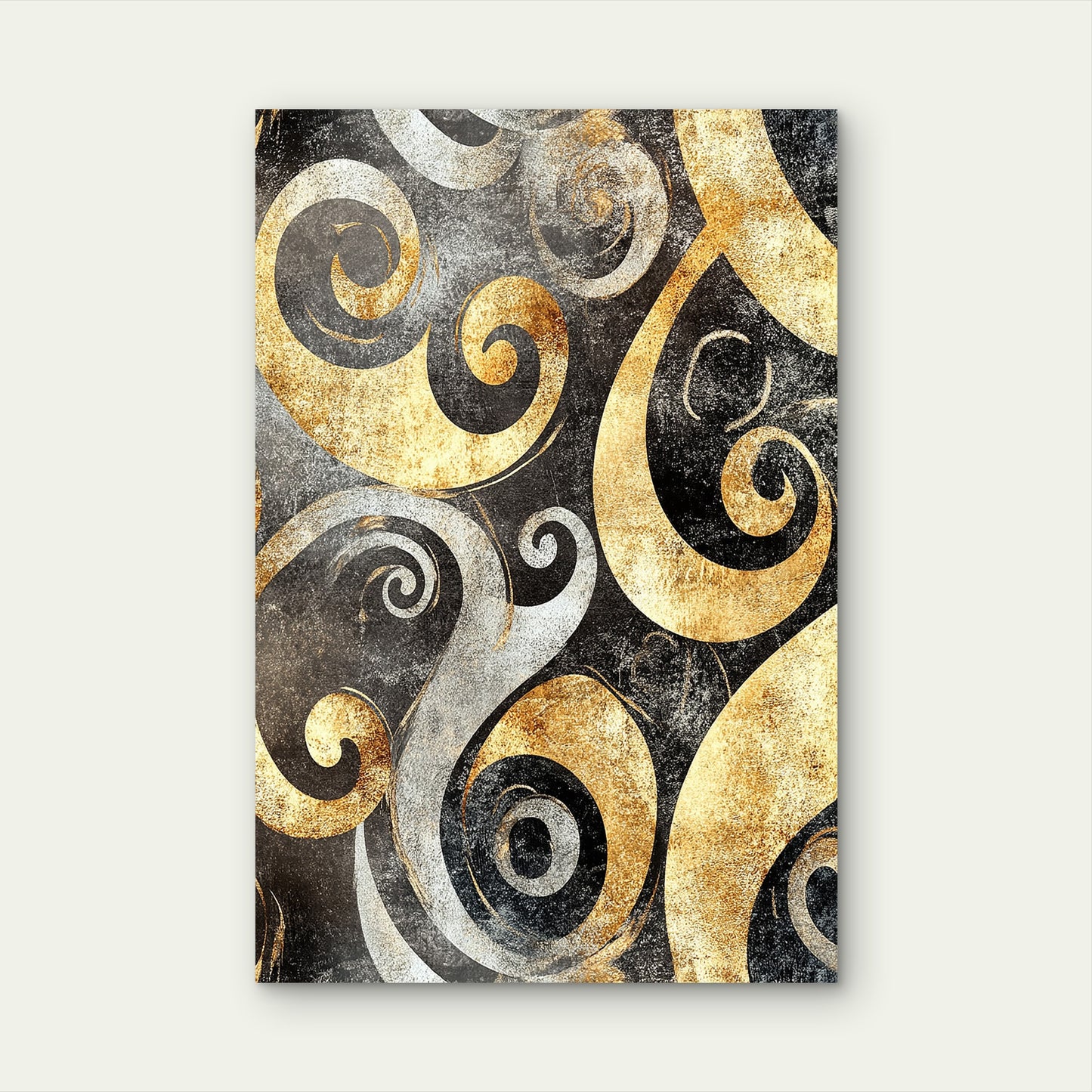 Gold Foil Black Grey Abstract Swirl Pattern 40x60cm Metal Print Ready to Hang