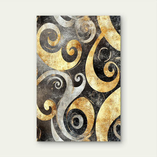 Gold Foil Black Grey Abstract Swirl Pattern 40x60cm Metal Print Ready to Hang