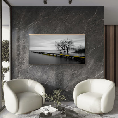 Panoramic Canvas Wooden Pier B&W View High Quality 100% Australian Made Wall Canvas Print Ready to Hang