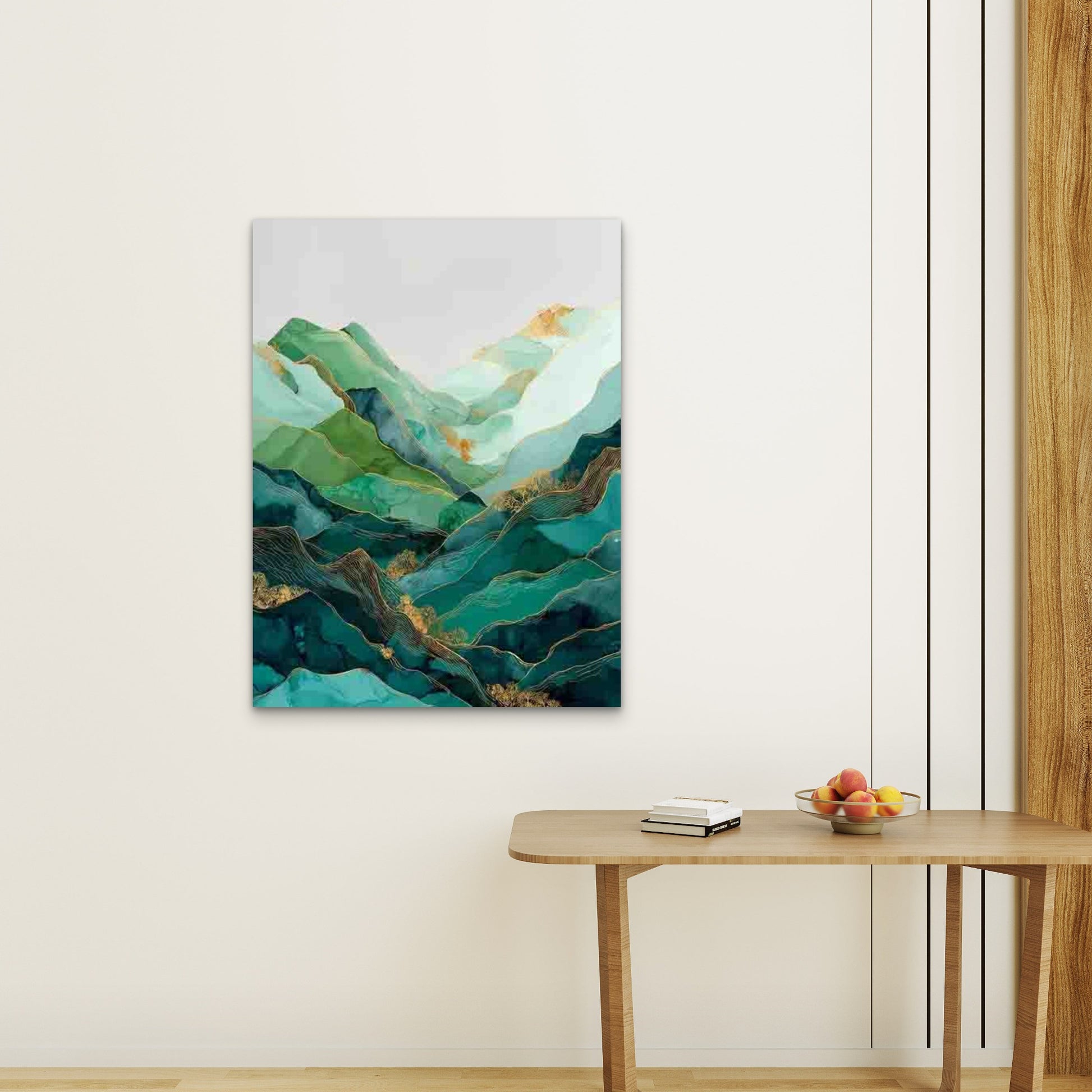 Abstract Green Mountains Metal 40x60cm Print Ready to Hang - Bella Home Decor