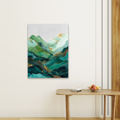 Abstract Green Mountains Metal 40x60cm Print Ready to Hang - Bella Home Decor