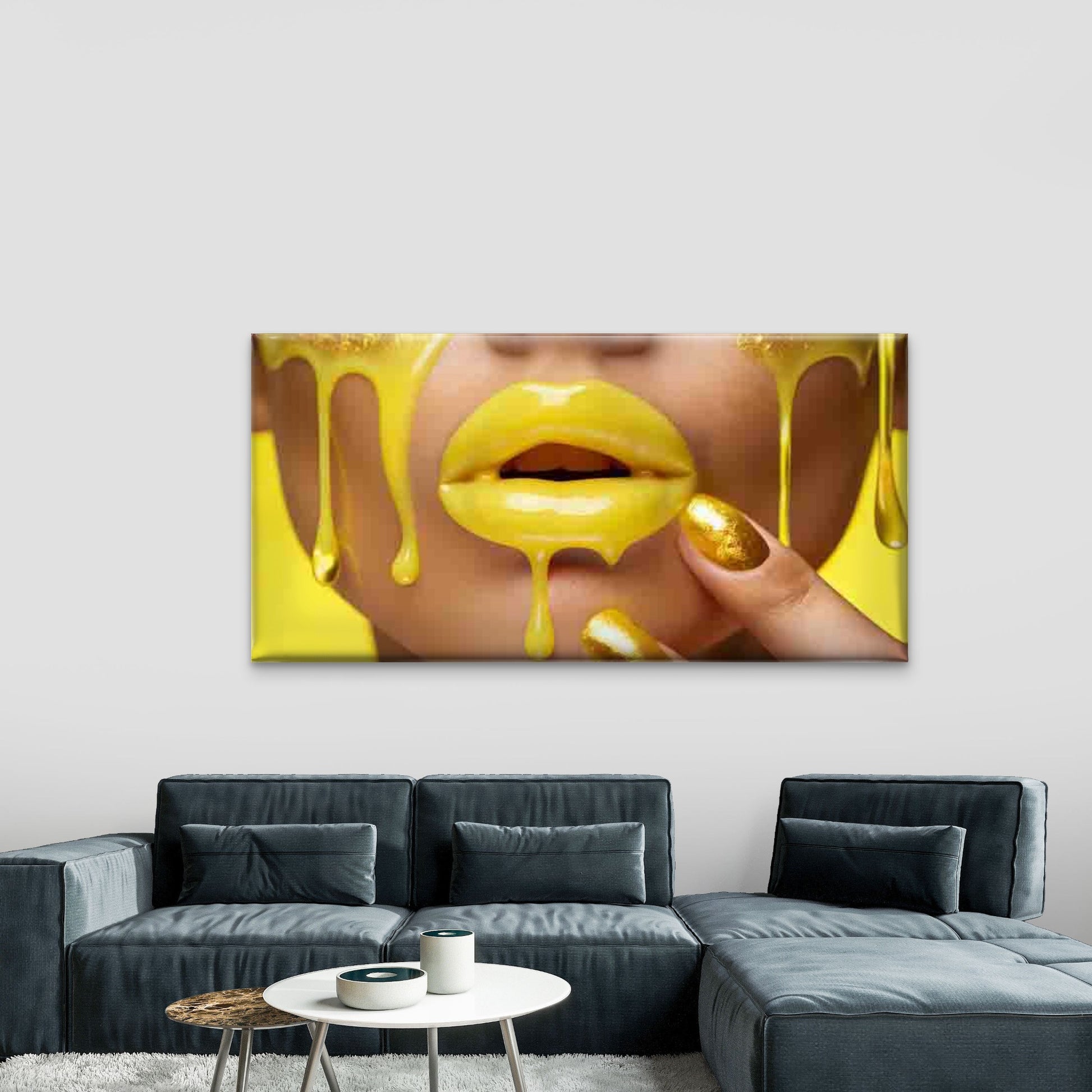 Golden Liquid with Yellow Back Wall Art Canvas Office Home Room Framed 120x60cm - Bella Home Decor