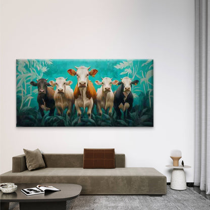 Featuring Cows in a Jungle Wall Art Canvas Office Home Room Framed 120x60cm