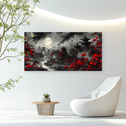 Japanese Riverside Pagoda Wall Art Canvas Office Home Room Framed 120x60cm
