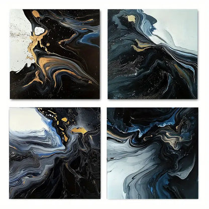 4pcs  Smooth & Vibrant Blue & Golden FG   Wall Art Canvas Framed