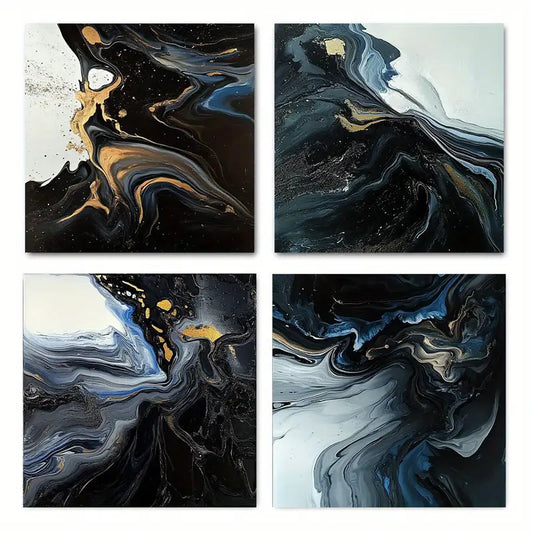 4pcs  Smooth & Vibrant Blue & Golden FG   Wall Art Canvas Framed