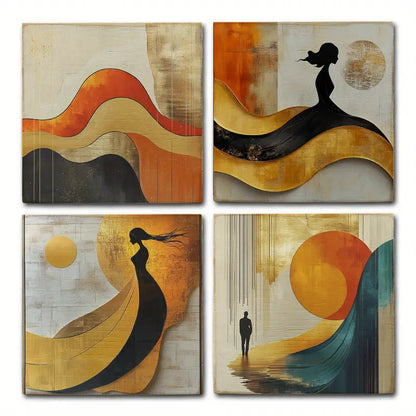 4pcs Woman And Men Shadow Wall Art Canvas Framed