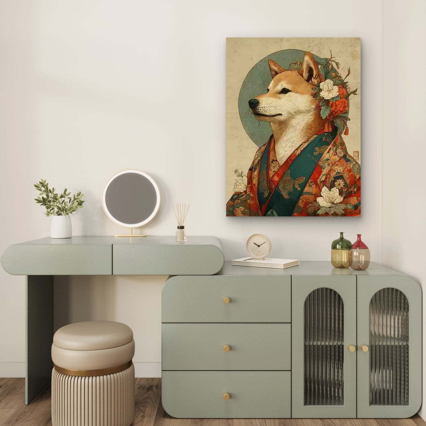 Shiba Inu Illustrated in Japanese Art Metal Print Ready to Hang