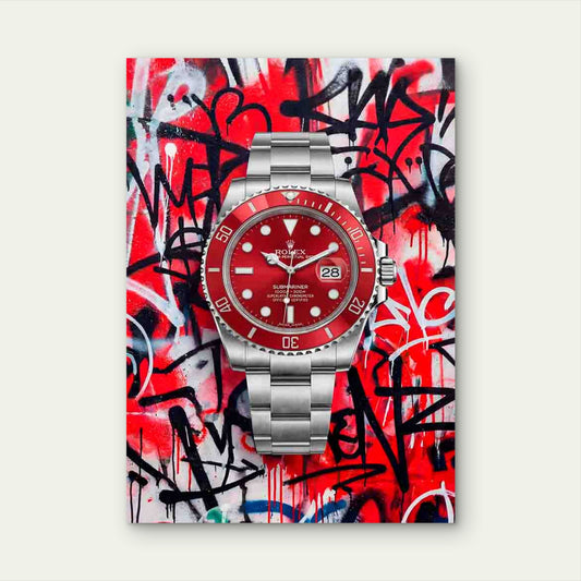 Crimson Silver Wristwatch Graffiti 40x60cm Metal Print Ready to Hang