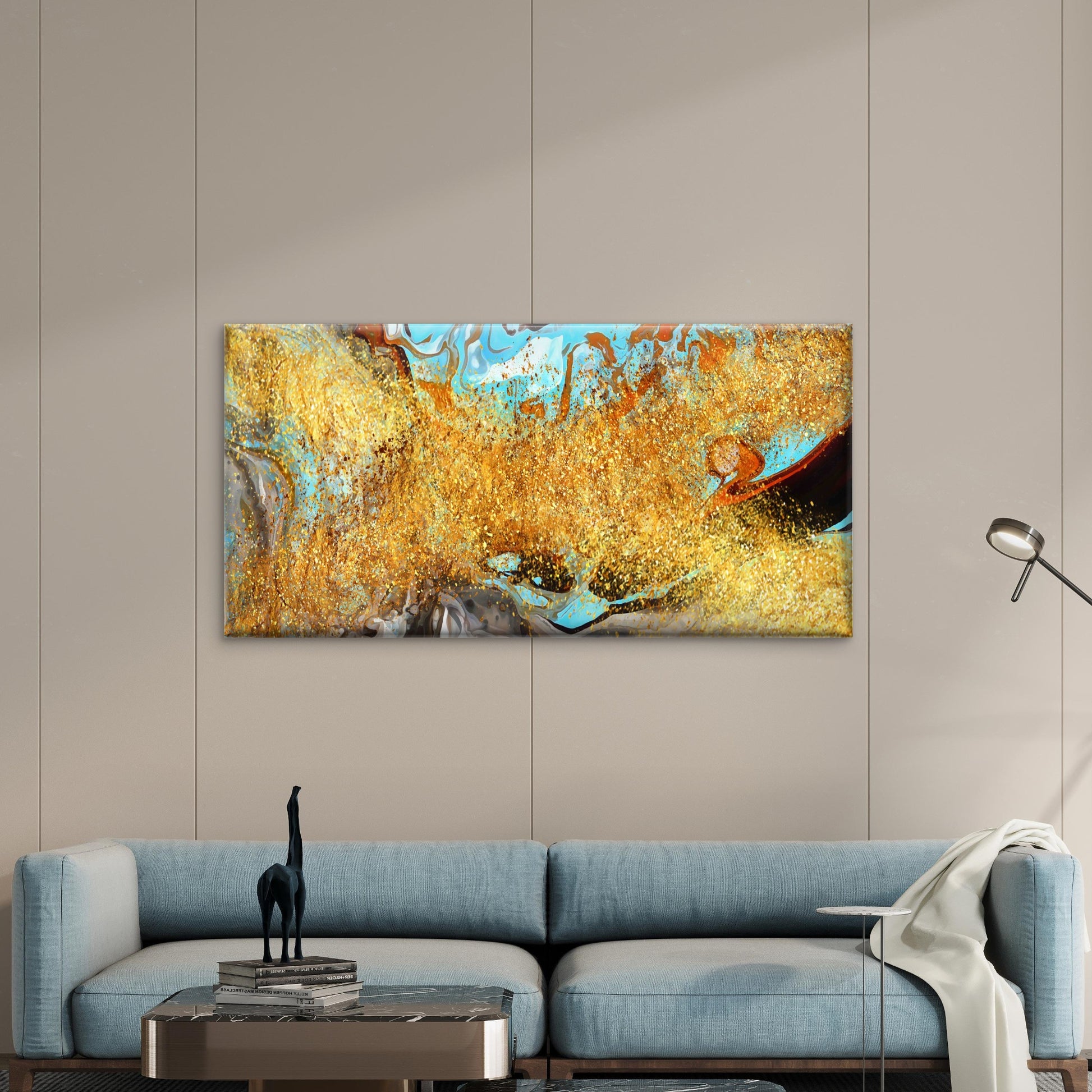 Abstract Blue Orange Paint Wall Art Canvas Office Home Room Framed 120x60cm - Bella Home Decor