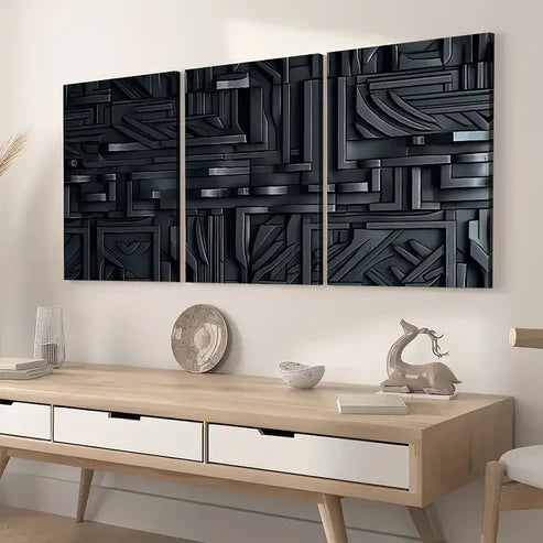 3pcs Dark Style Modern Fashion Abstract Art Geometric lines Wall Art Set Canvas Unframed - High Quality Print 100% Australian Made Wall Canvas - Bella Home Decor