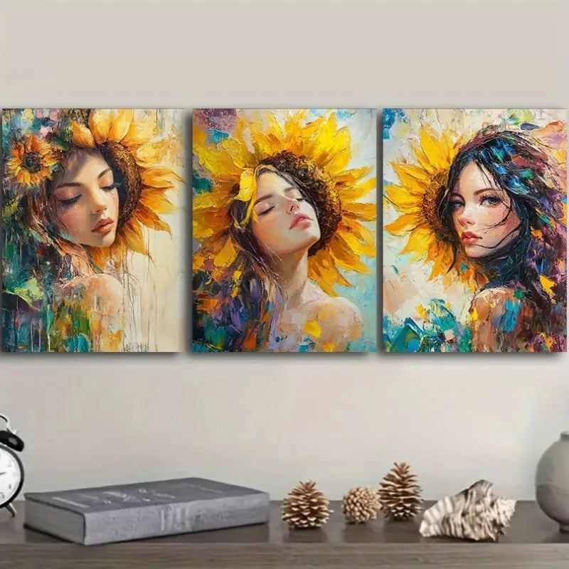 3pcs Vibrant Sunflower In Full Bloom Metal Print Ready to Hang Art