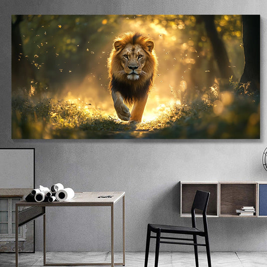 Golden Light Majestic Lion wall canvas office home room framed 120x60cm
