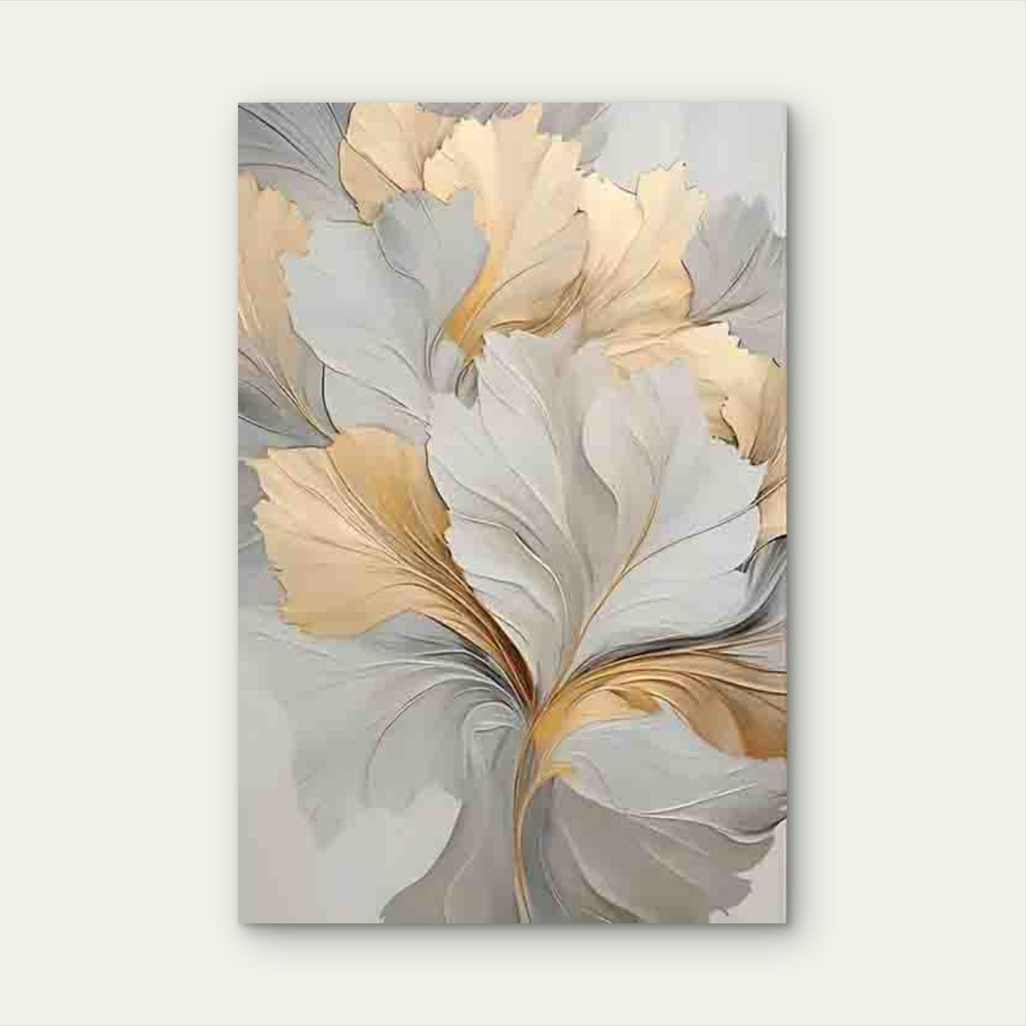 Abstract Gold & Silver Leaves Metal Print Ready to Hang