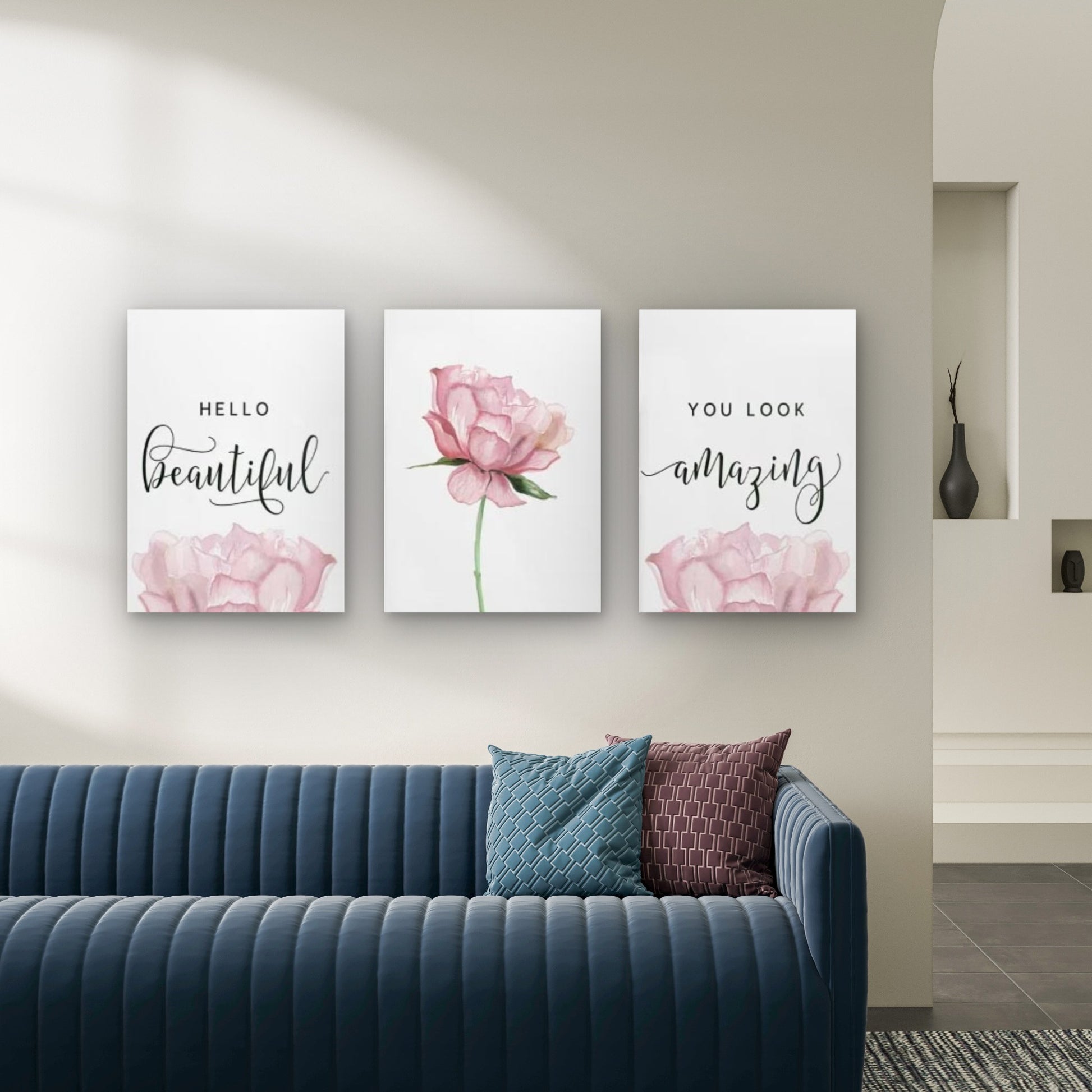 3pcs Pink Rose Flower Inspirational Quote Wall Art Set Canvas Framed 60x90cm - High Quality Print 100% Australian Made Wall Canvas Ready to Hang - Bella Home Decor