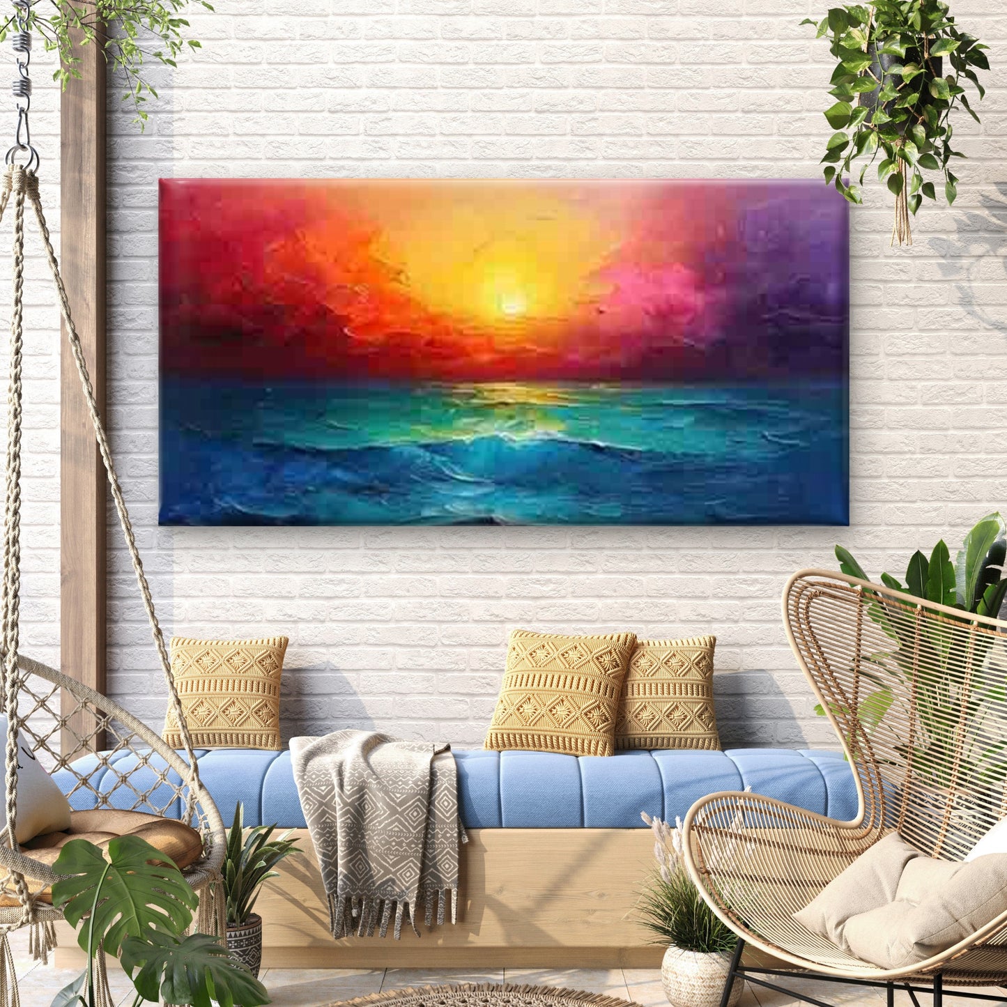Orange-Purple-Blue Ocean Sunset Wall Art Canvas Office Home Room Framed 120x60cm - Bella Home Decor