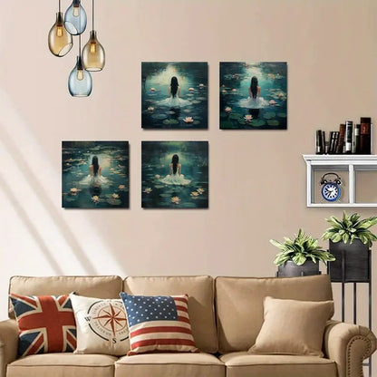 4pcs Female Figures In Serene Water Scenes Wall Art Canvas Framed