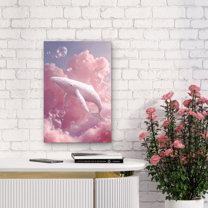 Whimsical Whale Among Pink Clouds Metal Print Ready to Hang - Bella Home Decor