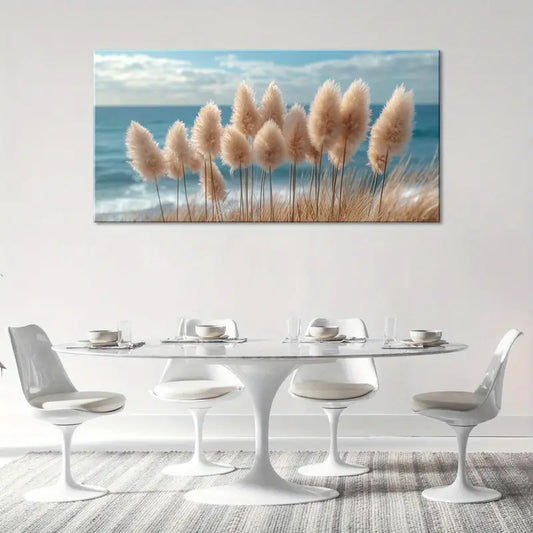 Pampas Grass Coastal Serene Beach Wall Art canvas office home room framed 120x60cm