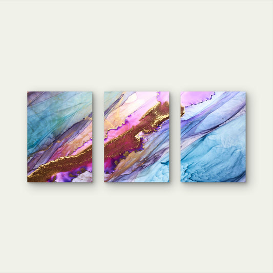 3pcs Colorful Abstract Alcohol Ink Metal Print Ready to Hang Art - Bella Home Decor