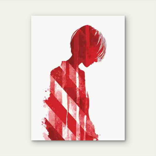 Red Striped Abstract Figure 60x90cm Metal Print Ready to Hang
