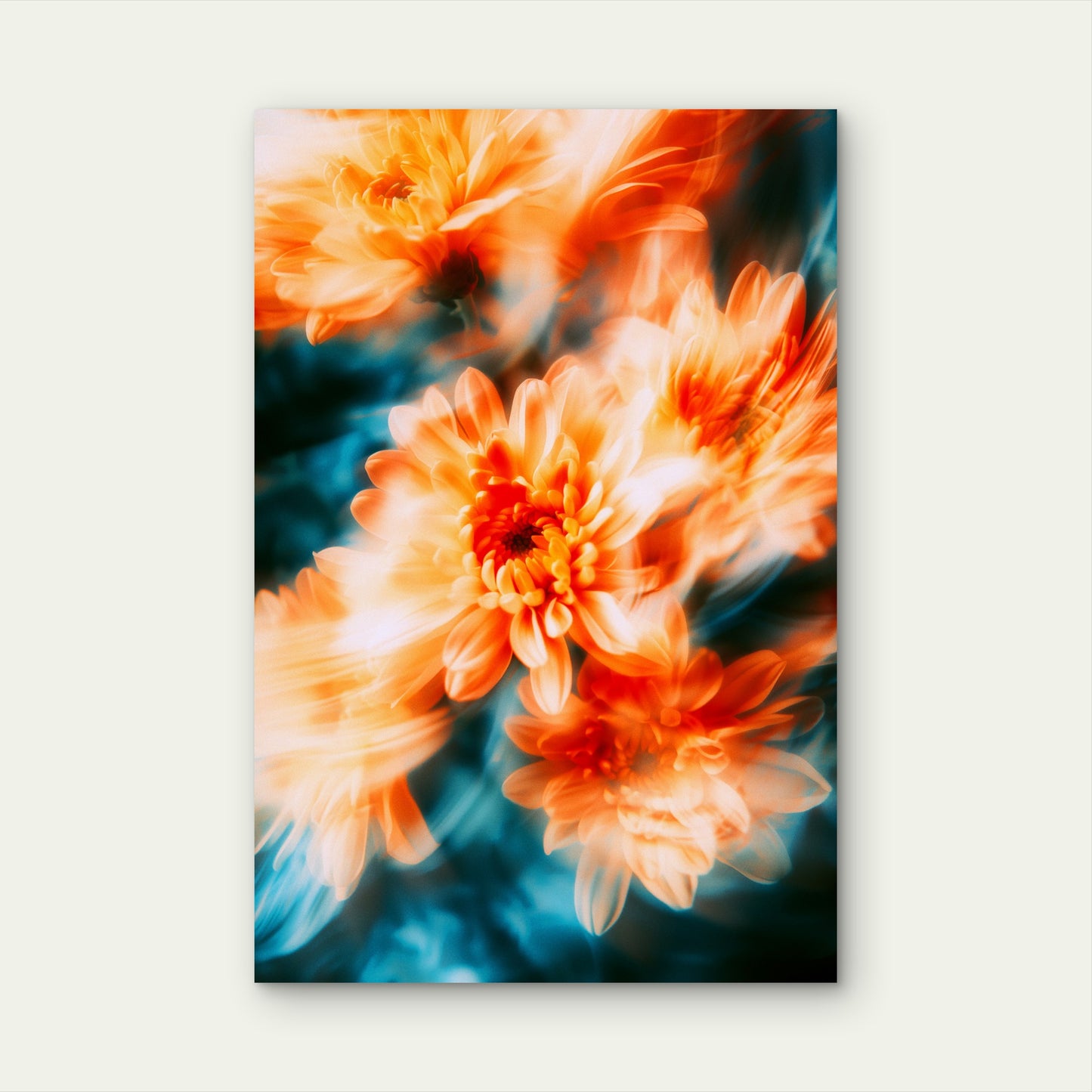Motion-Blurred Orange Chrysanthemums 40x60cm Metal Print Ready to Hang