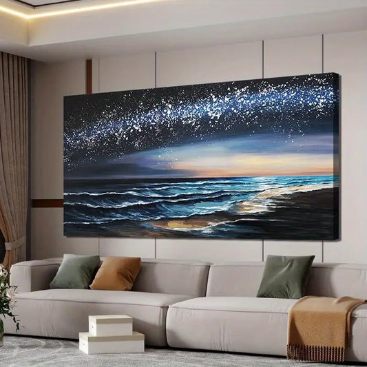 Coastal Beach Blue Sky Wall Art canvas office home room framed 120x60cm - Bella Home Decor