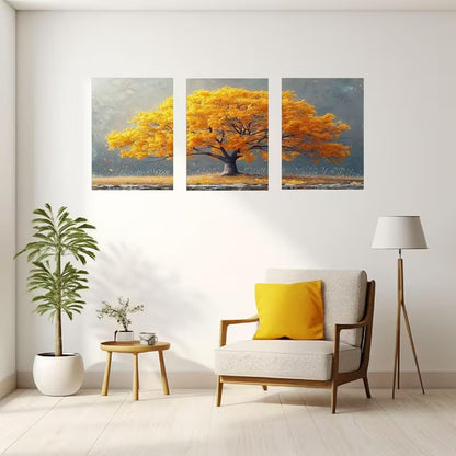 3pcs Modern Yellow Tree Meadow Painting Wall Art Set Canvas Framed 40x60cm - High Quality Print 100% Australian Made Wall Canvas Ready to Hang