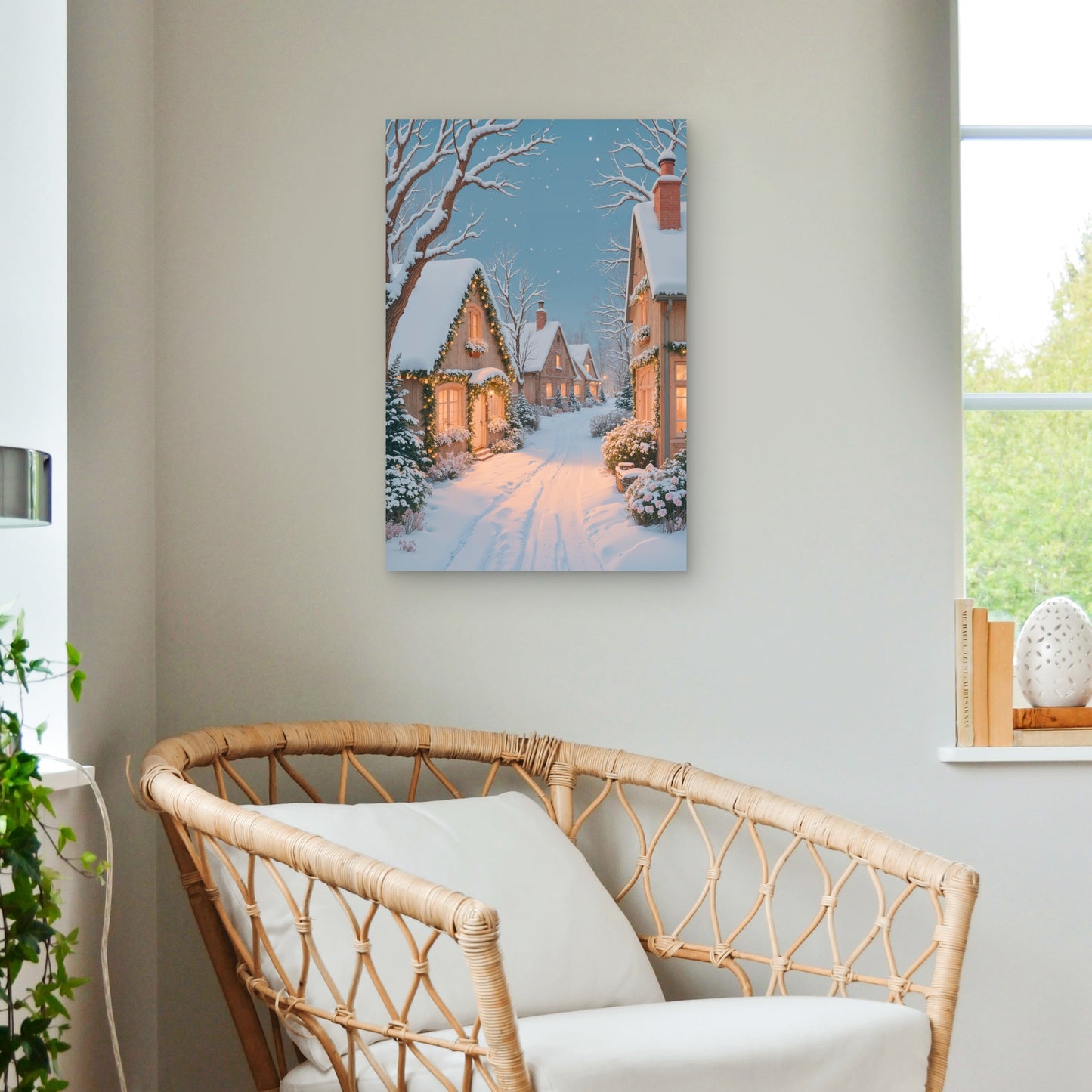 Winter Christmas Village Snow Cottage 40x60cm Metal Print Ready to Hang