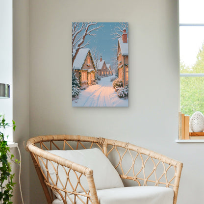 Winter Christmas Village Snow Cottage 40x60cm Metal Print Ready to Hang