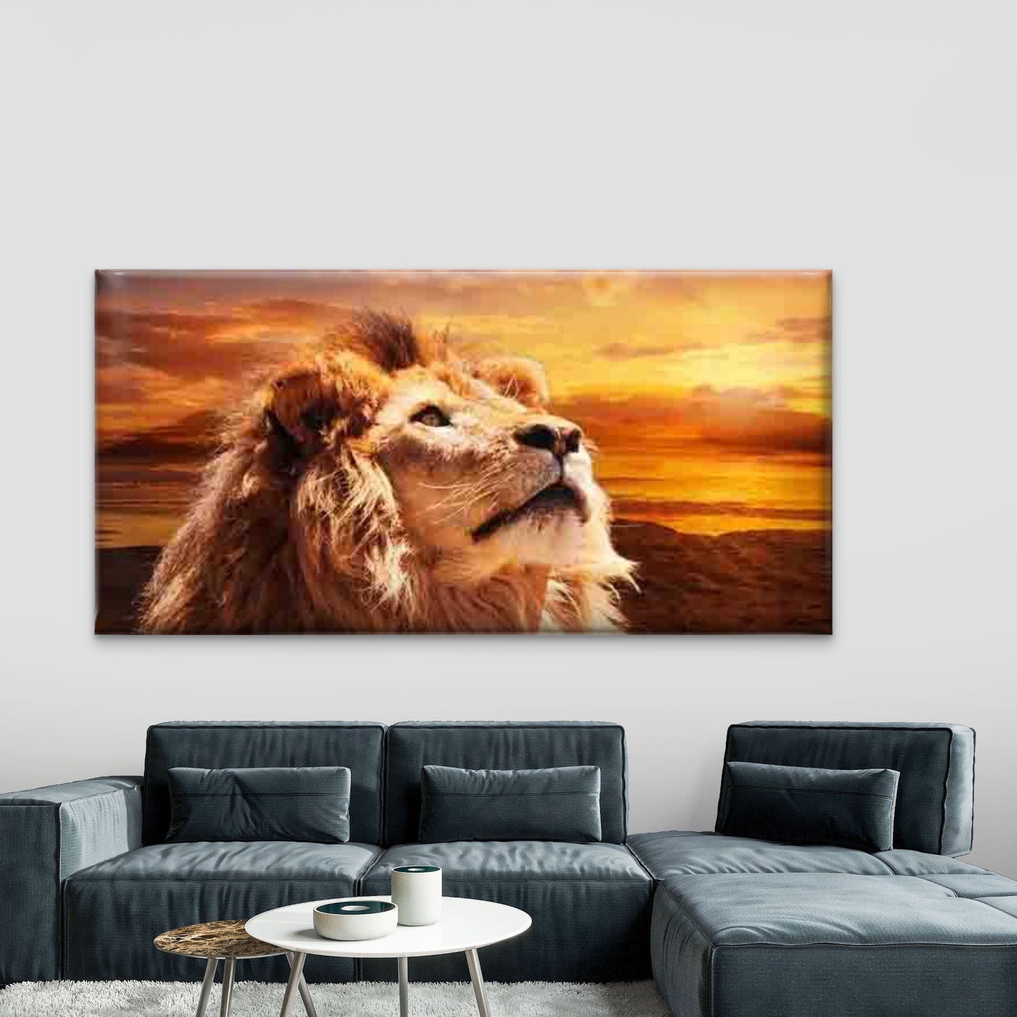 Majestic Lion Gazing at Sunset Wall Art Canvas Office Home Room Framed 120x60cm