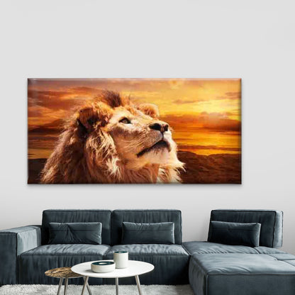 Majestic Lion Gazing at Sunset Wall Art Canvas Office Home Room Framed 120x60cm