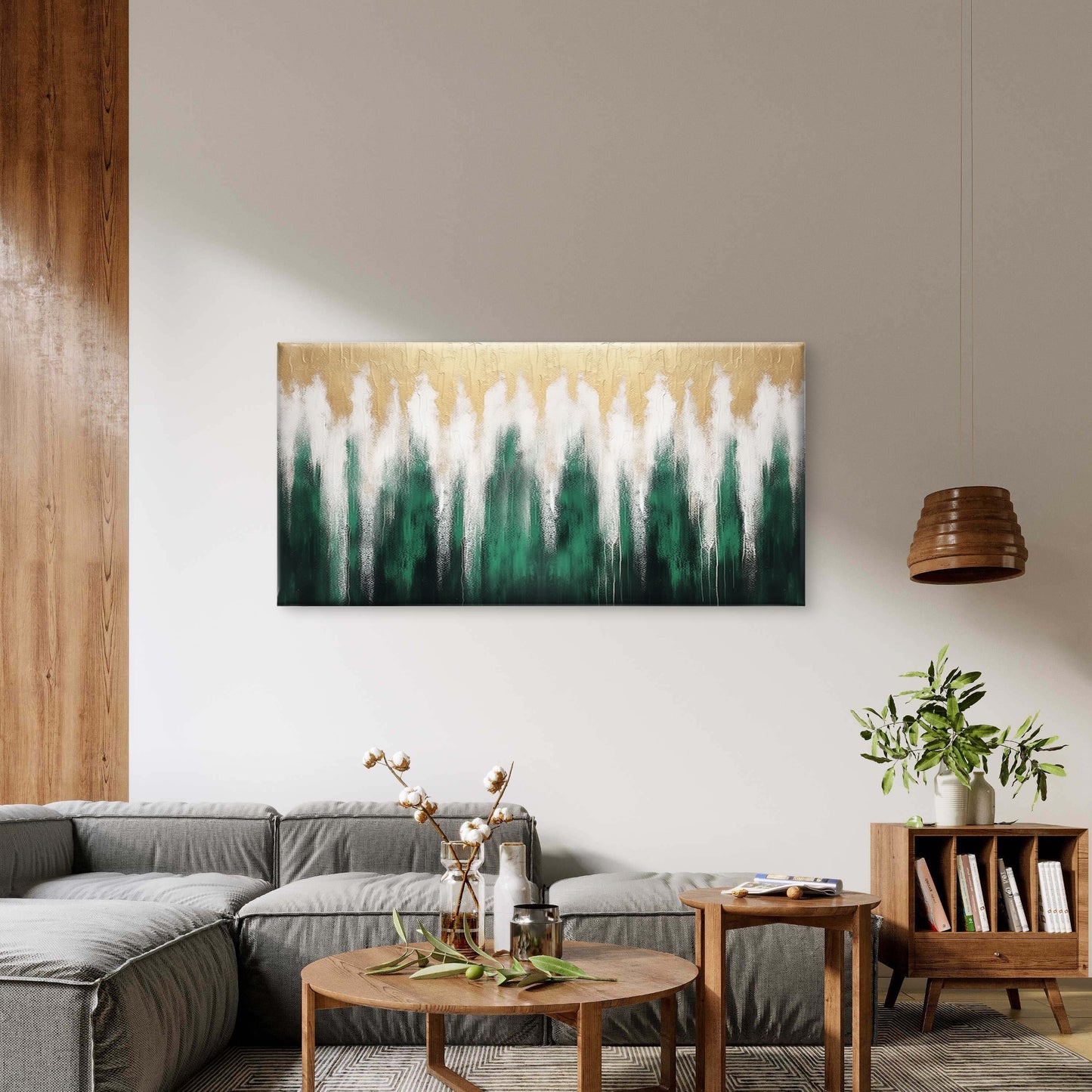 Abstract Emerald Green Metallic Gold Wall Art Canvas Office Home Framed 120x60cm