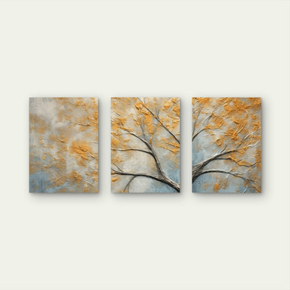 3pcs Modern Abstract Textured Gold Tree Forest  Wall Art Set Canvas Framed 40x60cm - High Quality Print 100% Australian Made Wall Canvas Ready to Hang