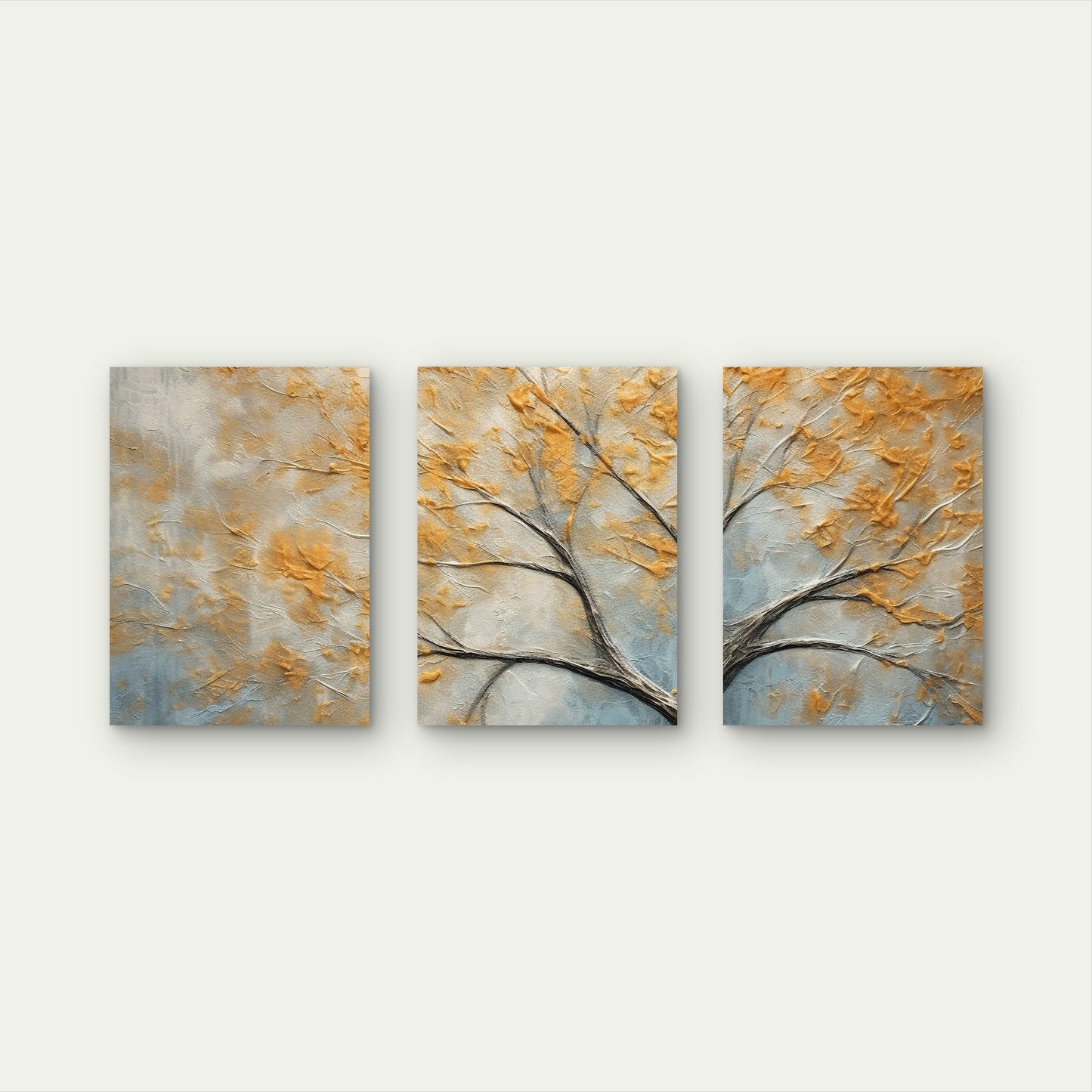 3pcs Modern Abstract Textured Gold Tree Forest  Wall Art Set Canvas Framed 60x90cm - High Quality Print 100% Australian Made Wall Canvas Ready to Hang