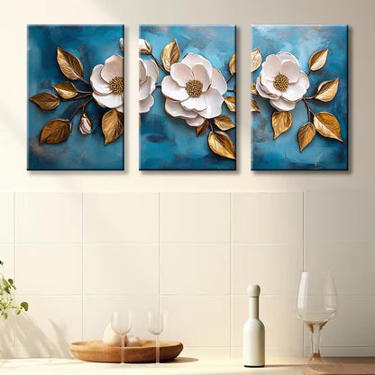 3pcs Elegant Flower and Leaves Design Wall Art Set Canvas Framed 40x60cm - High Quality Print 100% Australian Made Wall Canvas Ready to Hang