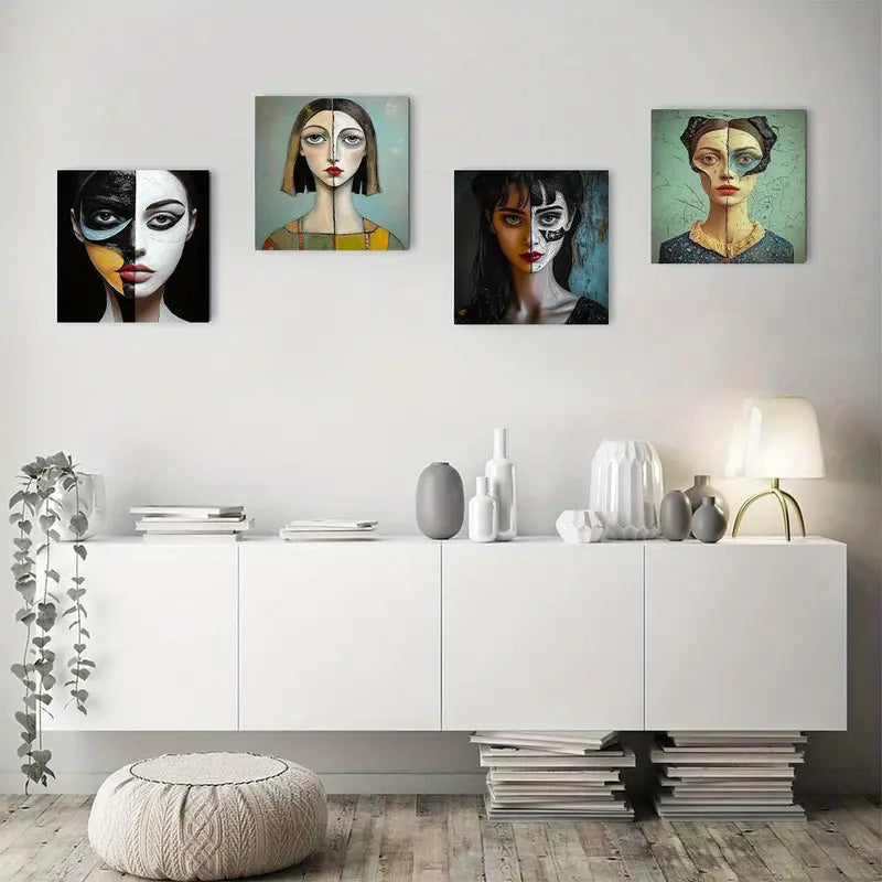 4pcs Abstract Picasso-Inspired Wall Art Canvas Framed