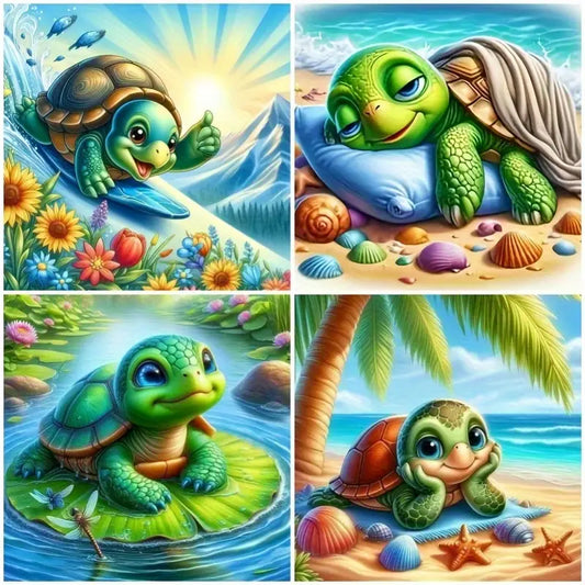 4pcs Turtle & Beach Scene  Wall Art Canvas Framed