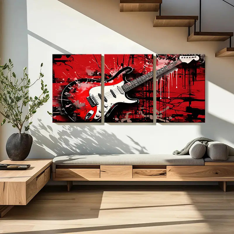 3pcs Modern Electric Guitar Metal Print Ready to Hang Art