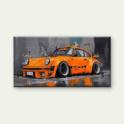 Featuring a Retro Orange Car Wall Art Canvas Office Home Room Framed 120x60cm