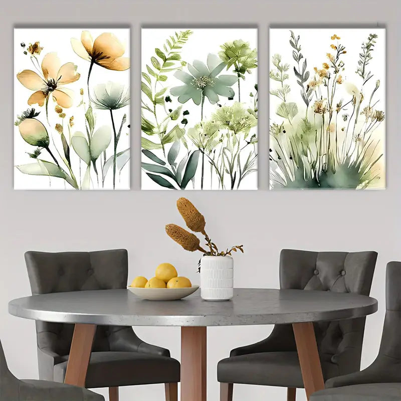 3pcs Soft Pastel Green Beige Muted Botanical Metal Print Ready to Hang Art